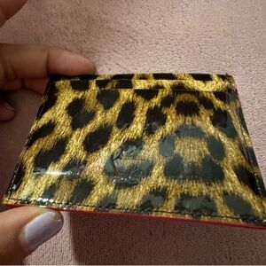 Christian Loubitin card holder patent leather tiger/cheetah pattern with studs